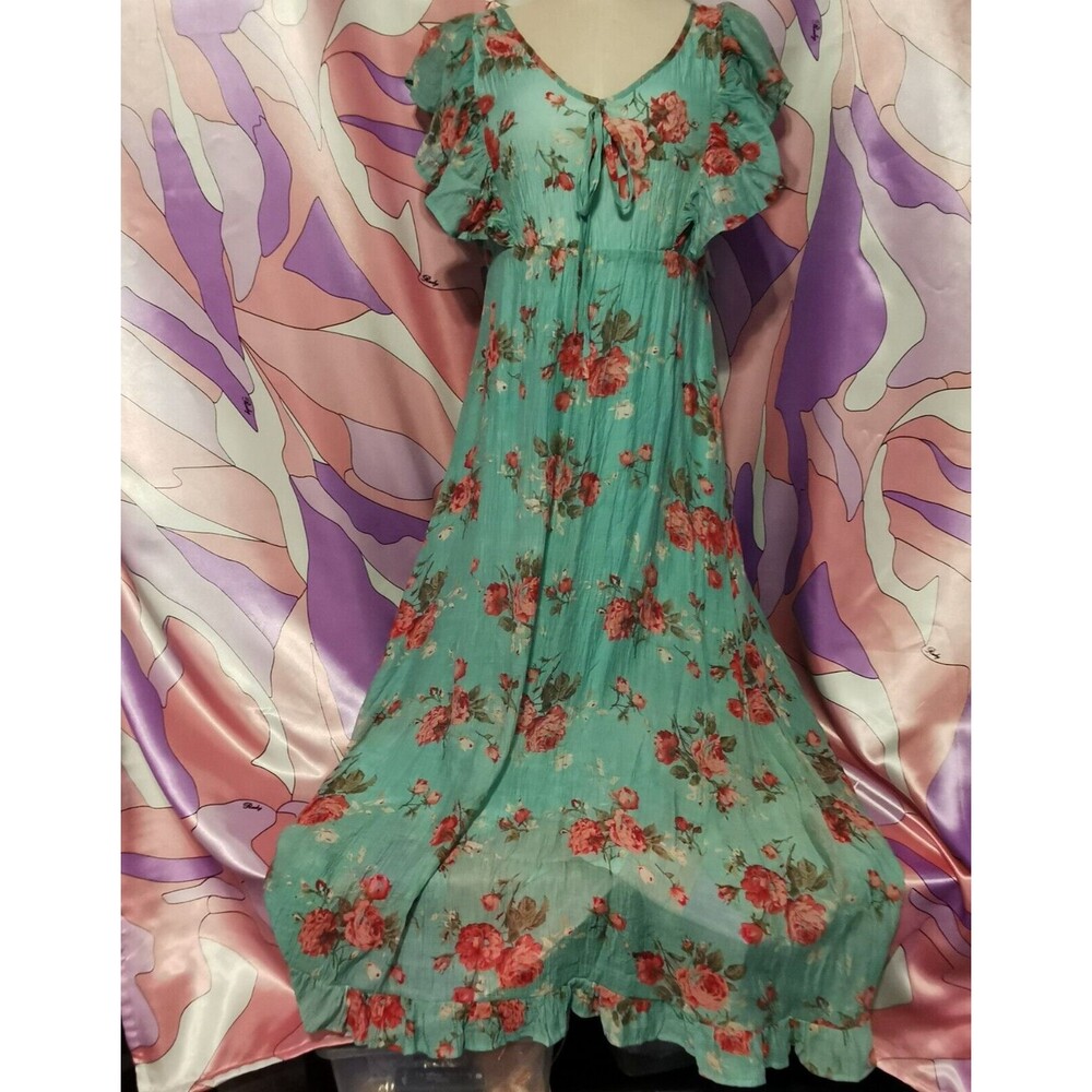 Cecil McBee Maxi Dress Size Small Floral Green Rose Gyaru Y2K Harajuku Kawaii S